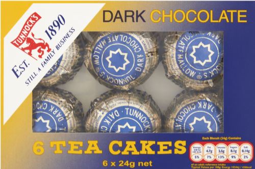 TUNNOCK'S - 6 Pack Tea Cakes DARK Choc (12x144g)