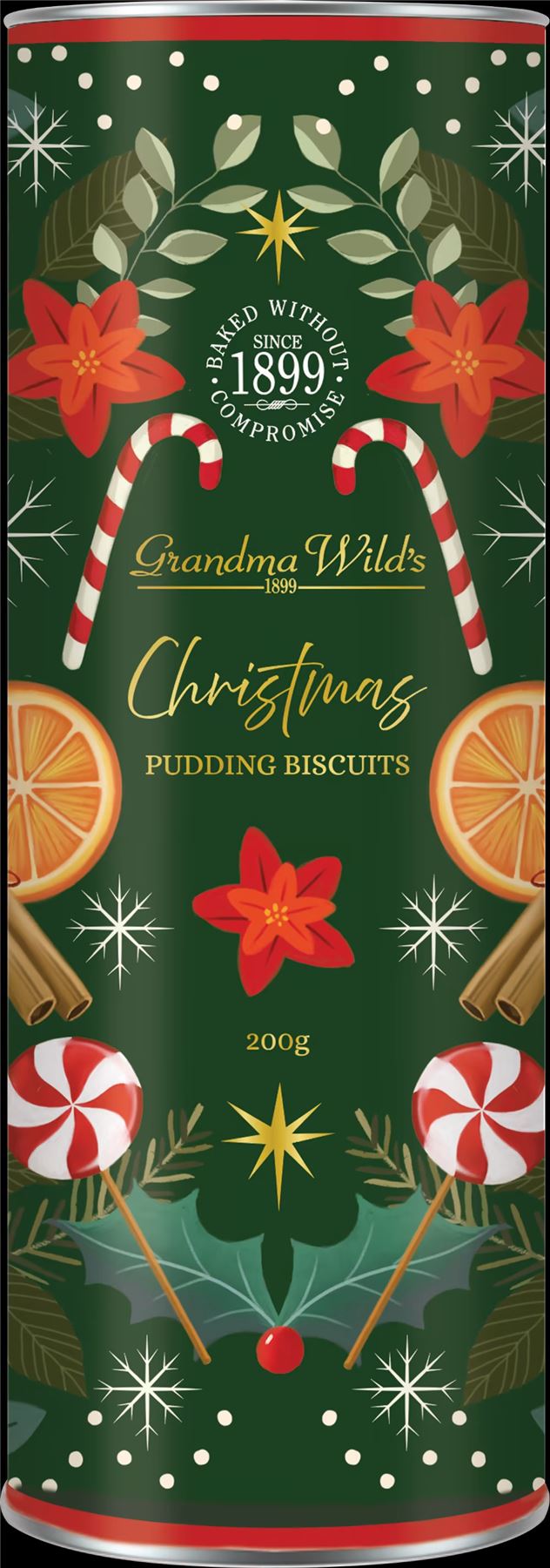 GRANDMA WILD'S Christmas Pudding Biscuits in Candy Cane Tube 200g