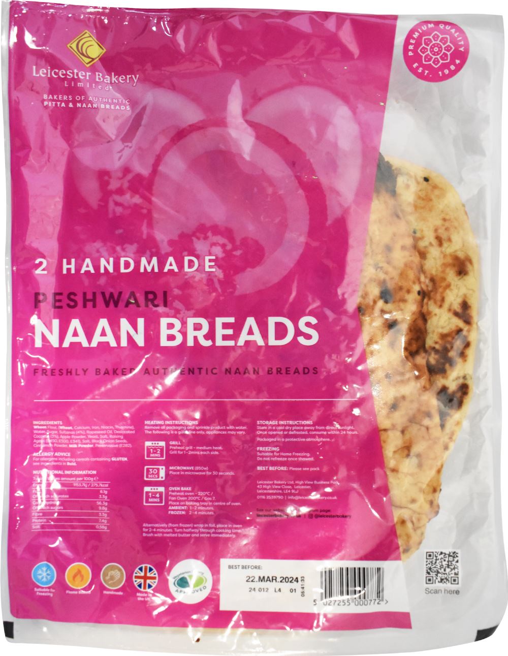 LEICESTER BAKERY 2 Handmade Peshwari Naan Breads - 1 Case