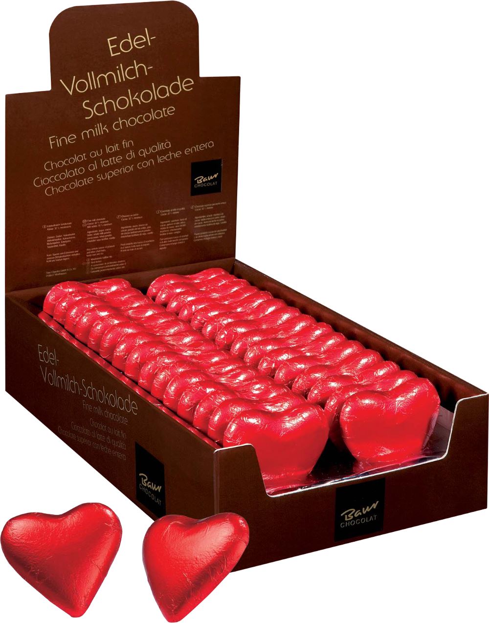 BAUR Red Foiled Milk Chocolate Heart 20g - 1 Case