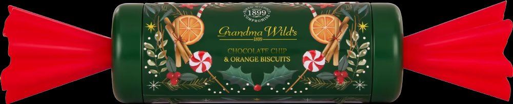 GRANDMA WILD'S Chocolate Chip & Orange Biscuits in Embossed Cracker Tin 150g