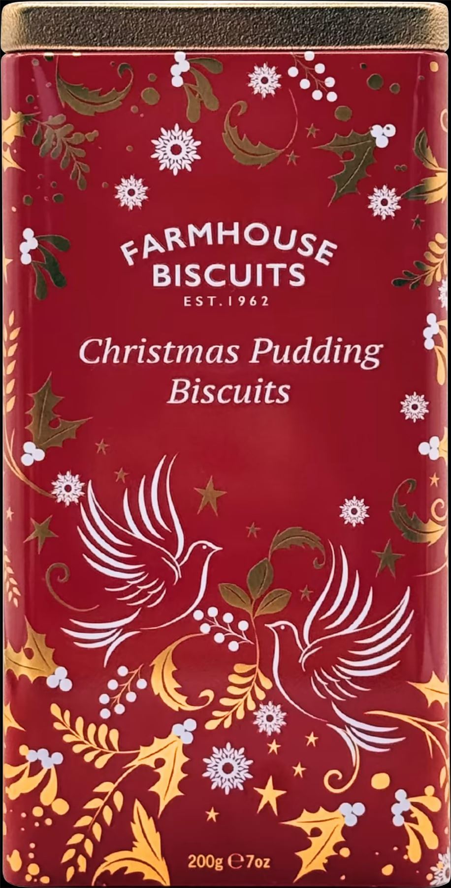 FARMHOUSE BISCUITS Christmas Pudding Biscuits in Red Triangle Tin 200g