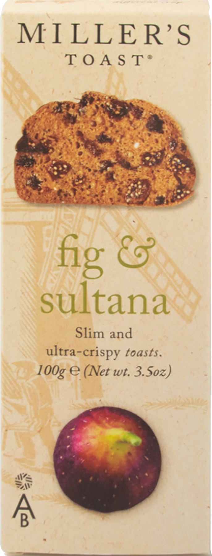 ARTISAN BISCUITS Miller's Toast Fig & Sultana 100g - 1 Case