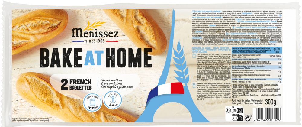 MENISSEZ Bake At Home - 2 French Baguettes 300g - 1 Case