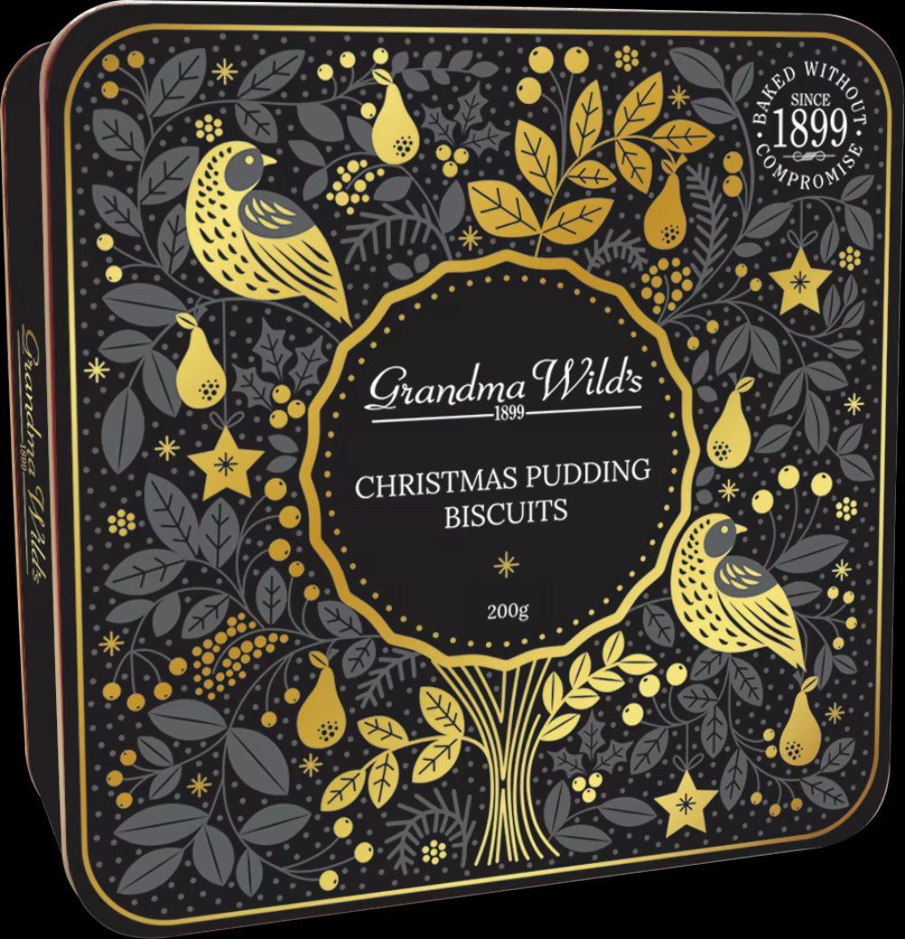 GRANDMA WILD'S Christmas Pudding Biscuits in Embossed Partridge in a Pear Tree Tin 200g