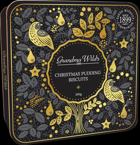 GRANDMA WILD'S Christmas Pudding Biscuits in Embossed Partridge in a Pear Tree Tin 200g