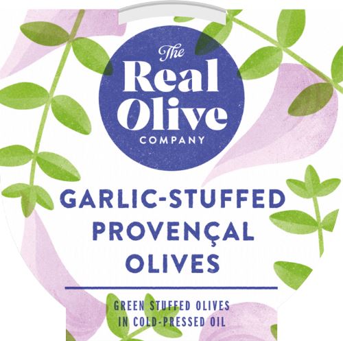 THE REAL OLIVE COMPANY Garlic Stuffed Provencal Olives - Deli Pot 180g
