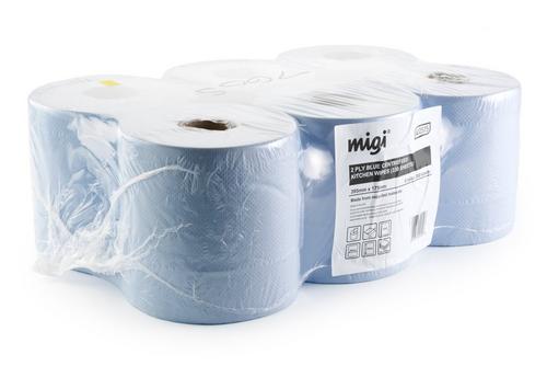 Migi 2 Ply Blue Centrefeed Kitchen Wipes (6 rolls x 300 sheets)