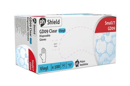 PH Shield Vinyl Clear Gloves Small Powder Free