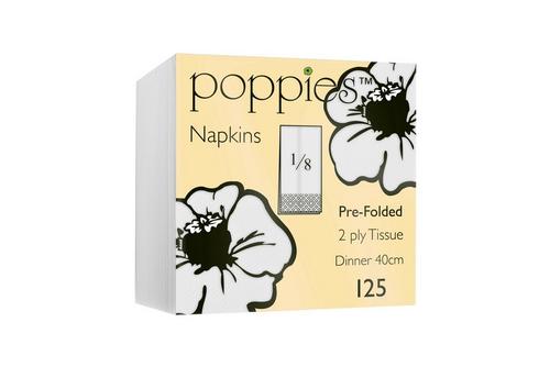 Poppies Napkin White 8F 2ply