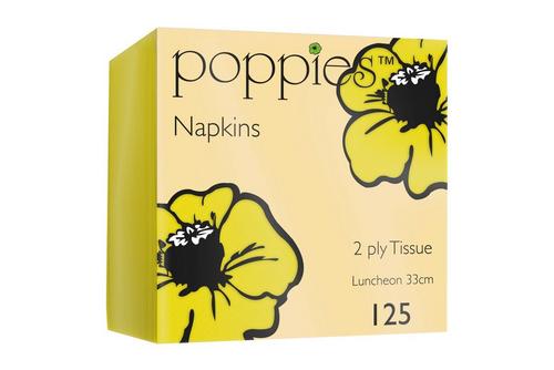 Poppies 2Ply Yellow Napkin 33cm