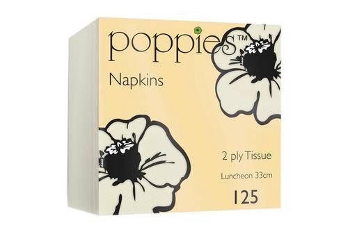 Poppies 2Ply Cream Napkin 33cm