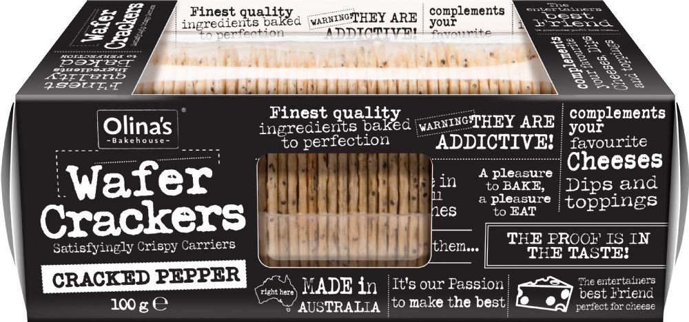 OLINA'S BAKEHOUSE Wafer Crackers - Cracked Pepper 100g - 1 Case