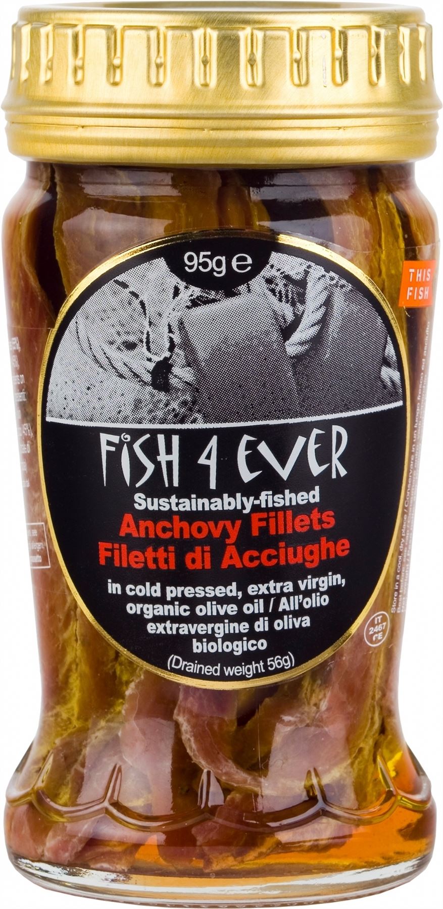 FISH 4 EVER Cantabrian Anchovy Fillets in Organic Olive Oil 95g - 1 Case