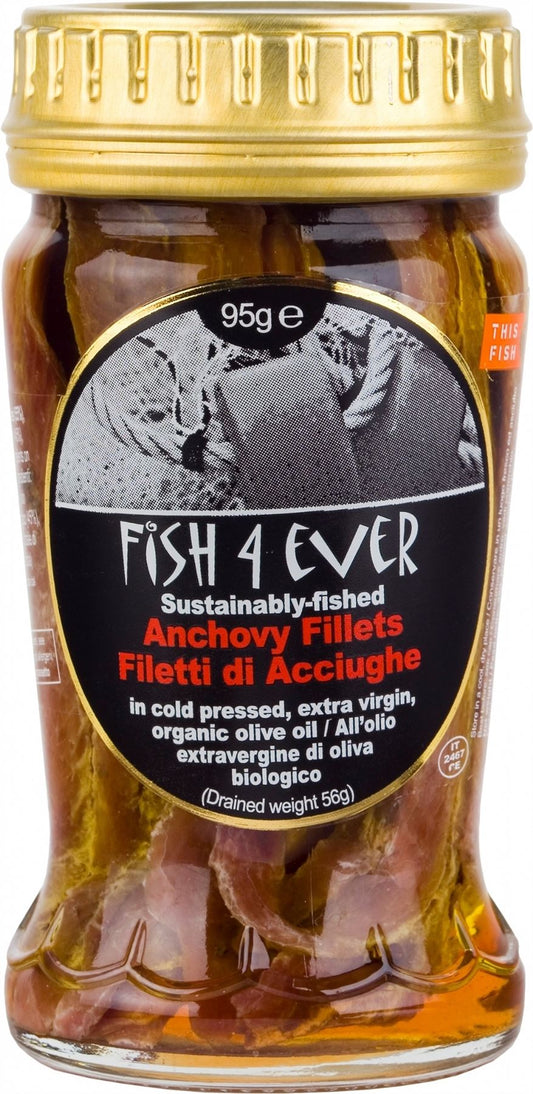 FISH 4 EVER Cantabrian Anchovy Fillets in Organic Olive Oil 95g - 1 Case