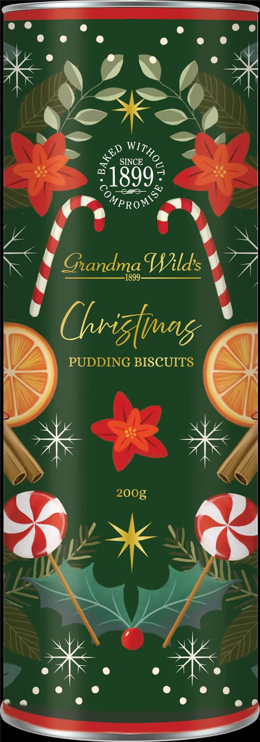 GRANDMA WILD'S Christmas Pudding Biscuits in Candy Cane Tube 200g