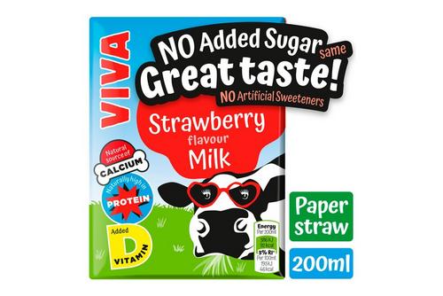 Viva Strawberry Flavour Semi-Skimmed Milk 200ml - No Added Sugar