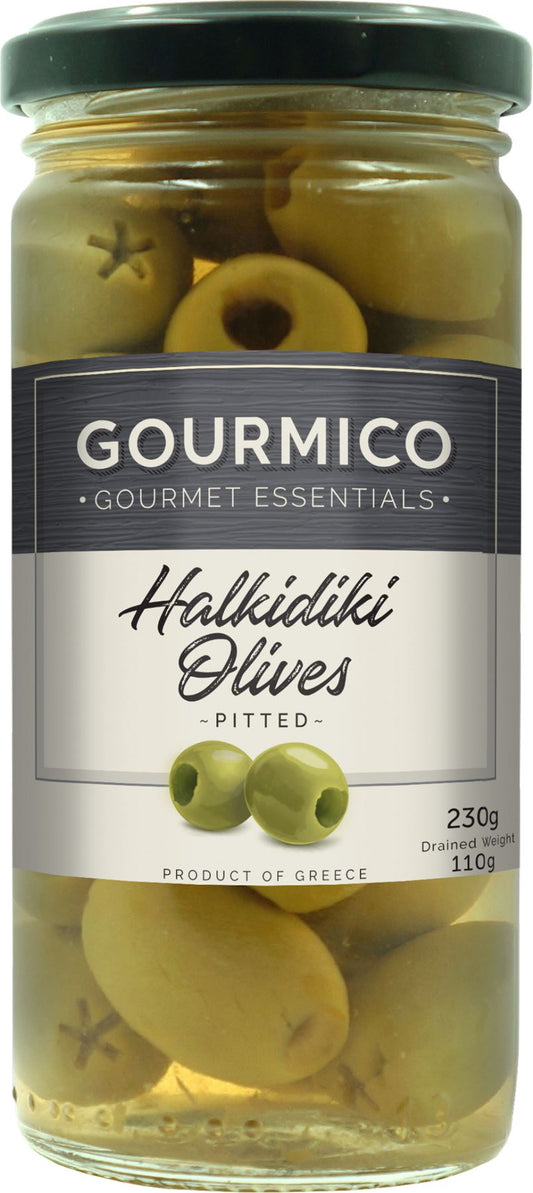 GOURMICO Halkidiki Pitted Green Olives 230g - 1 Case