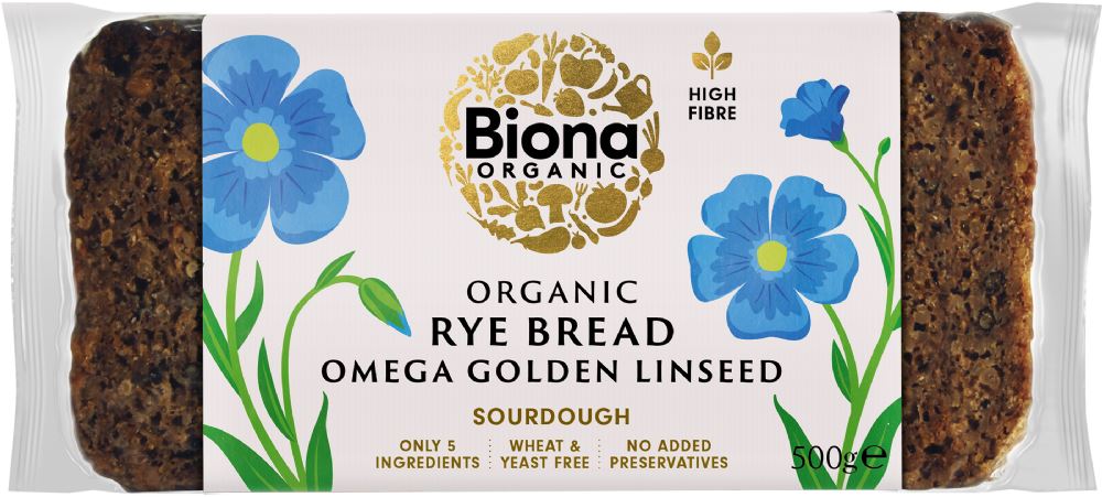 BIONA Organic Rye Omega Golden Linseed Bread 500g - 1 Case
