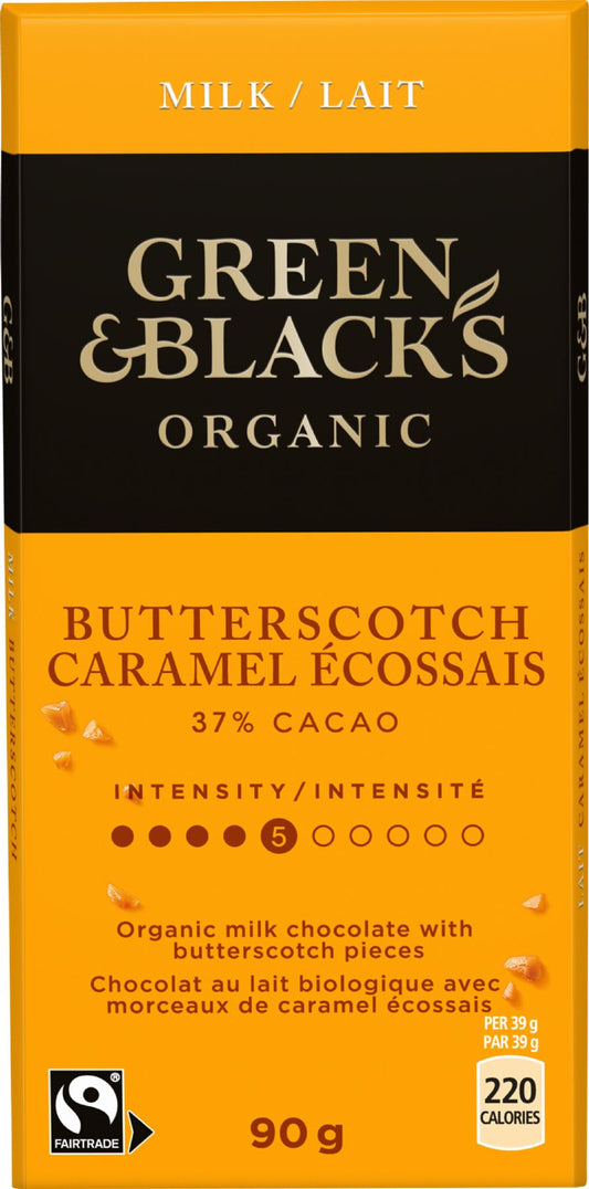 GREEN & BLACK'S Organic Butterscotch Milk Chocolate Bar 90g - 1 Case