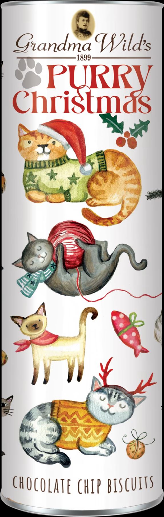 GRANDMA WILD'S Chocolate Chip Biscuits in Purry Christmas Tube 200g