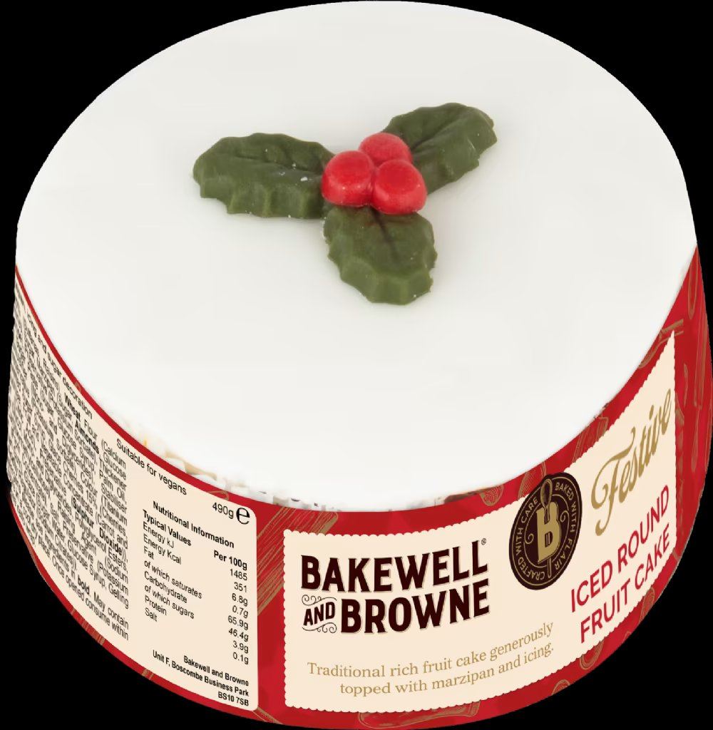 BAKEWELL AND BROWNE 4 Inch Round Iced Fruit Cake 490g