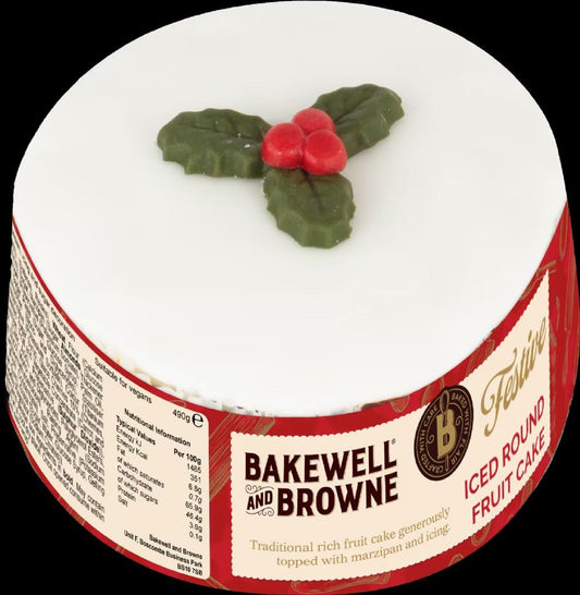 BAKEWELL AND BROWNE 4 Inch Round Iced Fruit Cake 490g