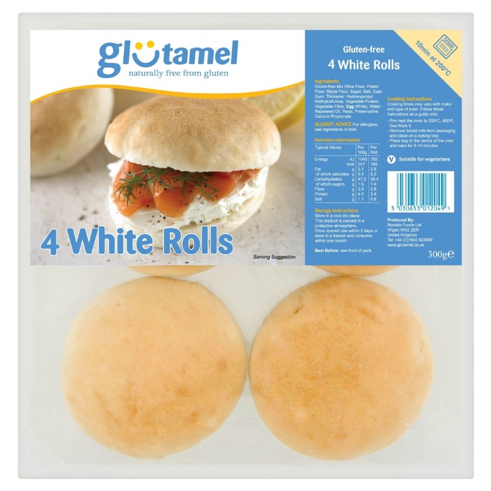 GLUTAMEL 4 White Bread Rolls 300g - 1 Case