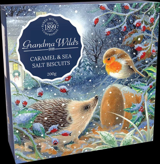 GRANDMA WILD'S Caramel & Sea Salt Biscuits - Hedgehog & Robin Box 200g
