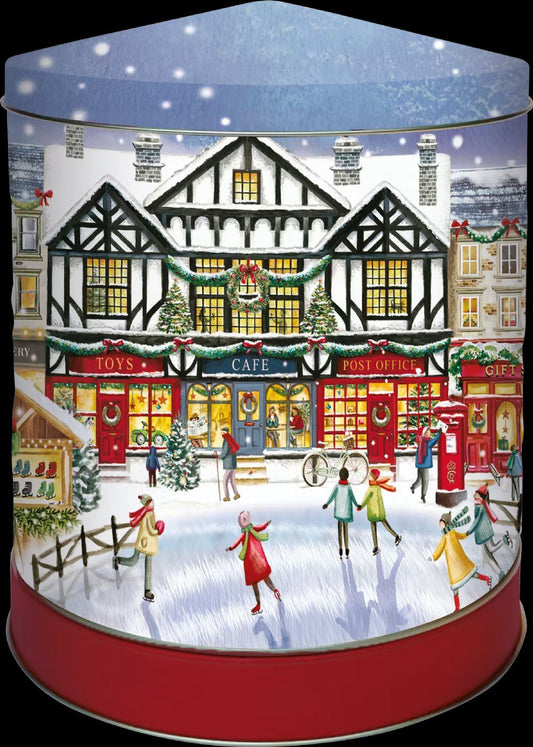 GRANDMA WILD'S Festive Gingerbread Shaped Biscuits in Embossed Christmas High Street Musical Tin 300g
