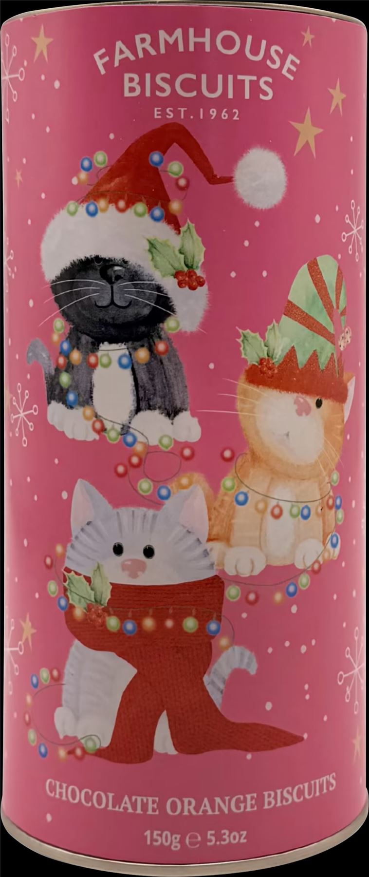 FARMHOUSE BISCUITS Chocolate Orange Biscuits in Festive Kitten Tube 150g