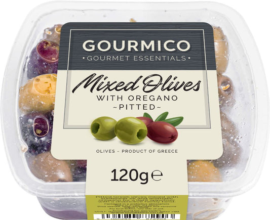 GOURMICO Pitted Greek Mixed Olives with Oregano - Pot 120g - 1 Case