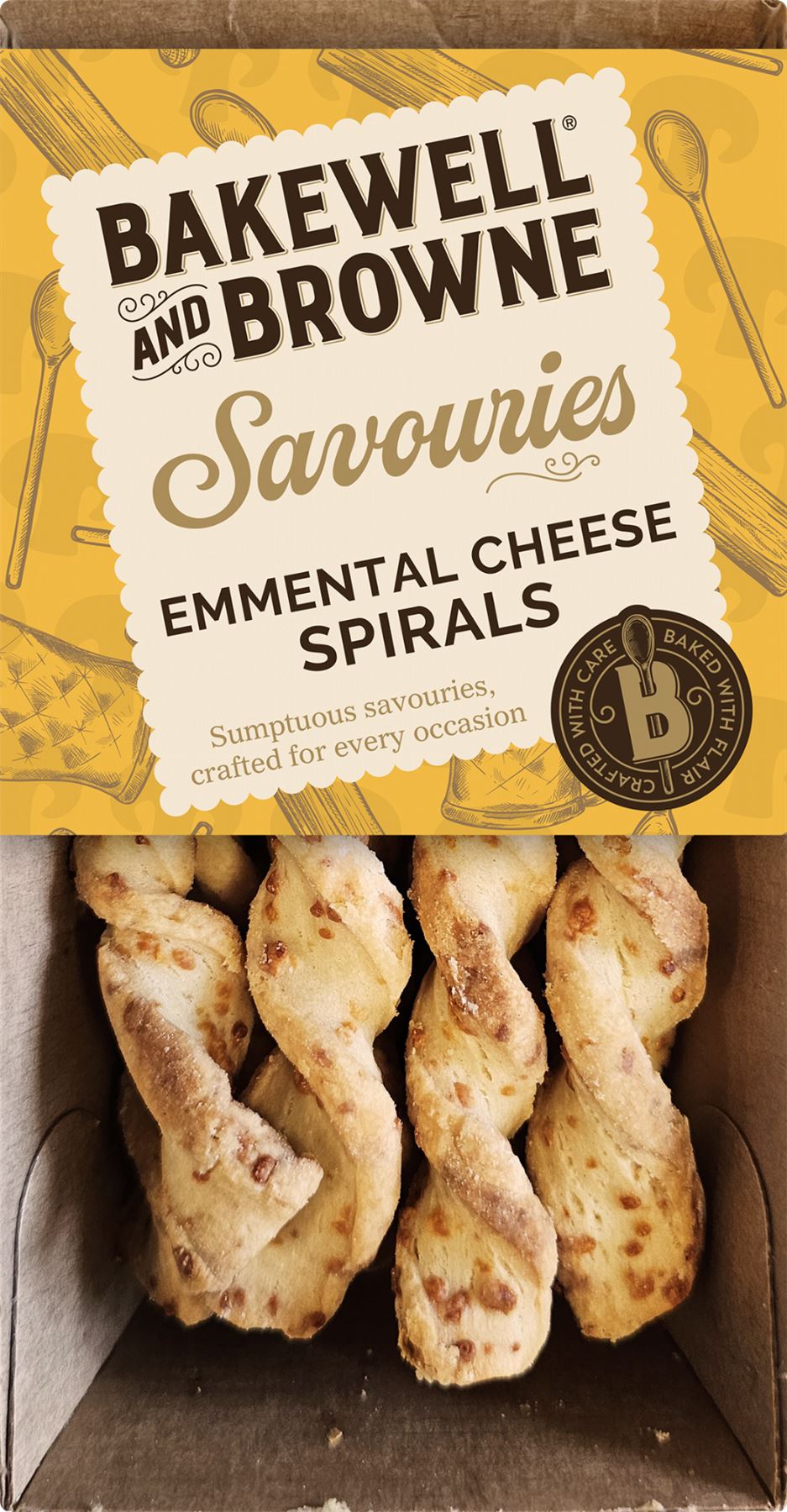 BAKEWELL AND BROWNE Savouries - Emmental Cheese Spirals 70g - 1 Case