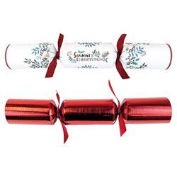 14" Deluxe White & Red Seasons Greetings Crackers (Case of 1)