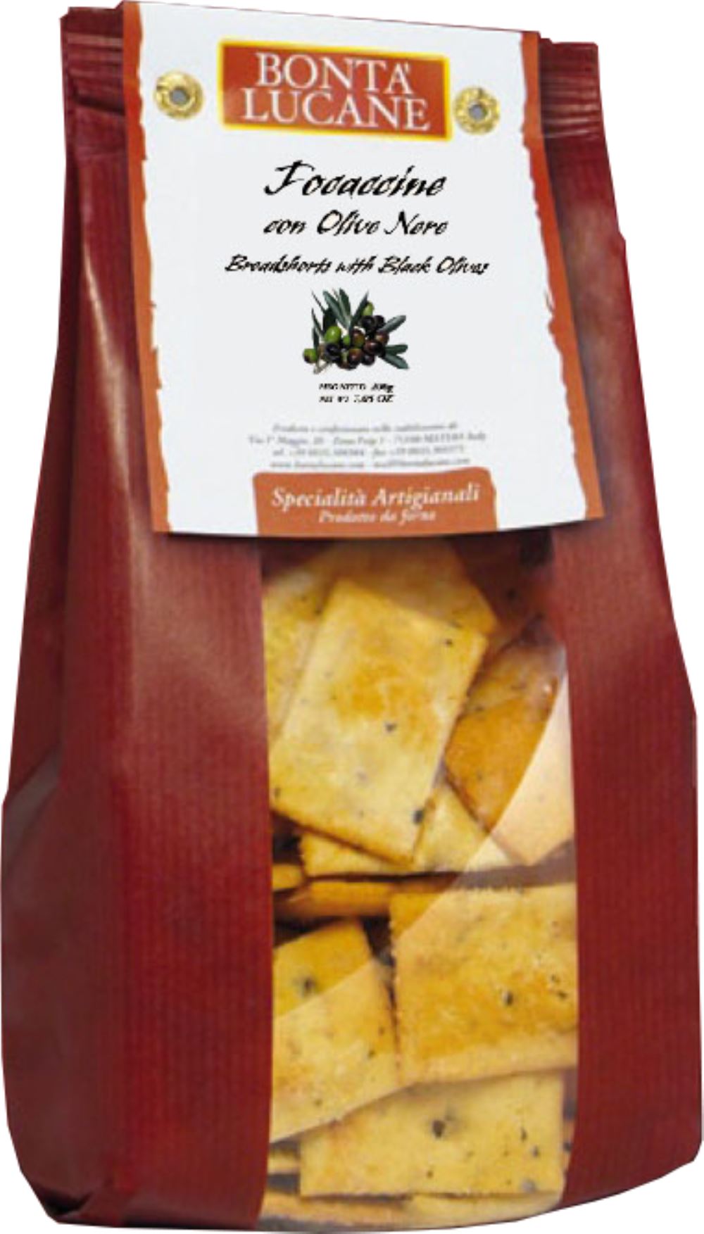 BONTA LUCANE Focaccine - Breadshorts with Black Olives 200g - 1 Case