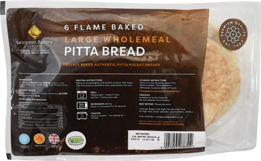 LEICESTER BAKERY 6 Wholemeal Pitta Breads - 1 Case