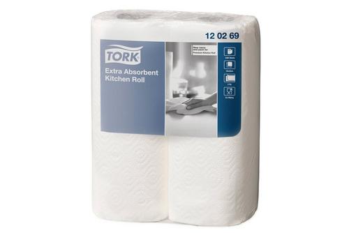 Tork Extra Absorbent Kitchen Roll, 2ply, White, 64sht, 24 (12x2rolls)