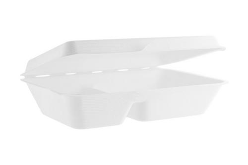 Vegware 2-Compartment Bagasse C lamshell 9x6" /23.5x15.5x7cm