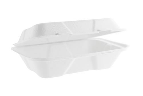 Vegware White Large Bagasse Clamshell 9x6" /22x15.5x8cm