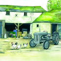 SUE PODBERY Grey Fergie in Yard Card