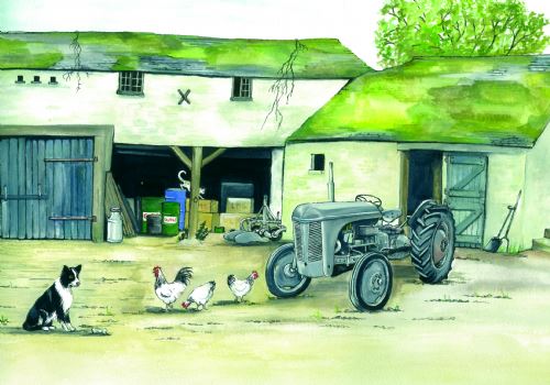 SUE PODBERY Grey Fergie in Yard Card