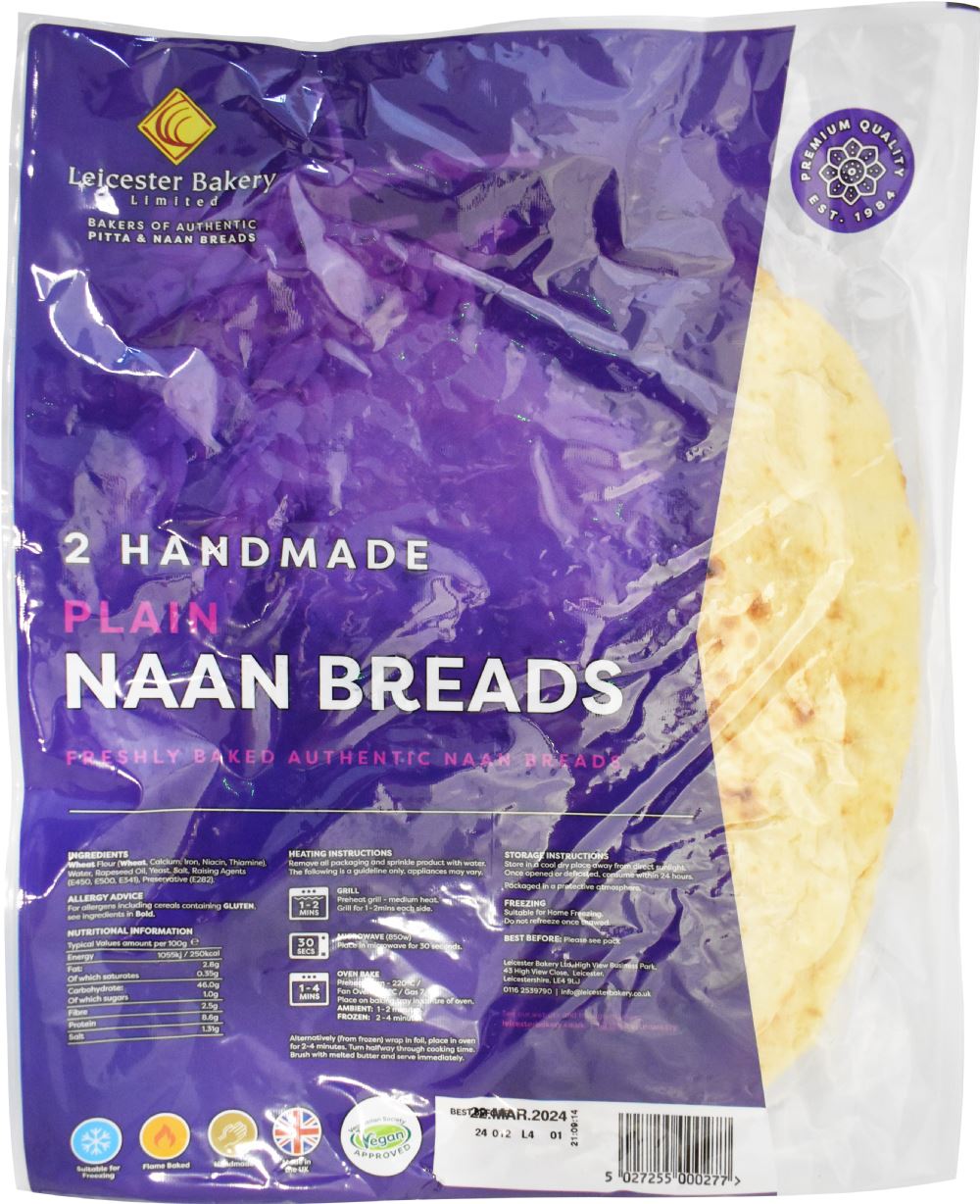LEICESTER BAKERY 2 Handmade Plain Naan Breads - 1 Case