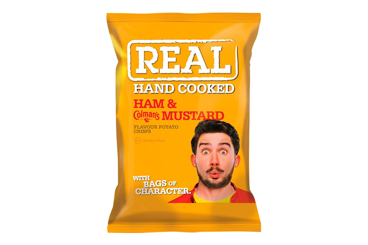 Real Hand Cooked Ham & English Mustard Flavour Potato Crisps (Case of 48)