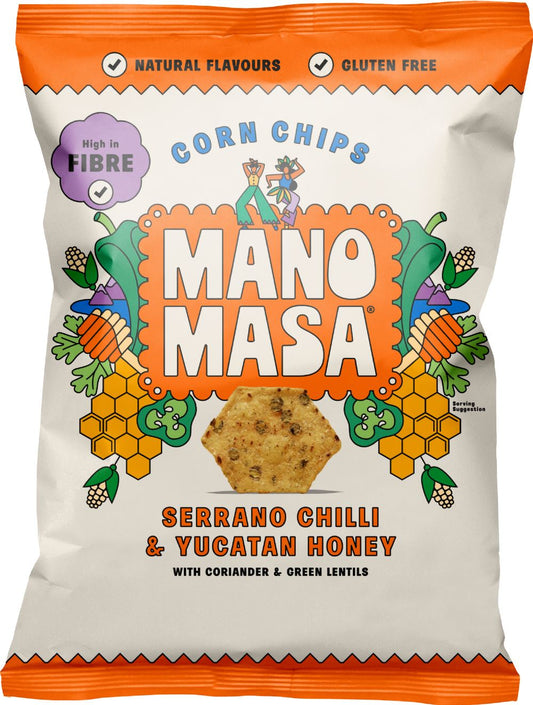 MANOMASA Serrano Chilli & Yucatan Honey Corn Chips 140g - 1 Case