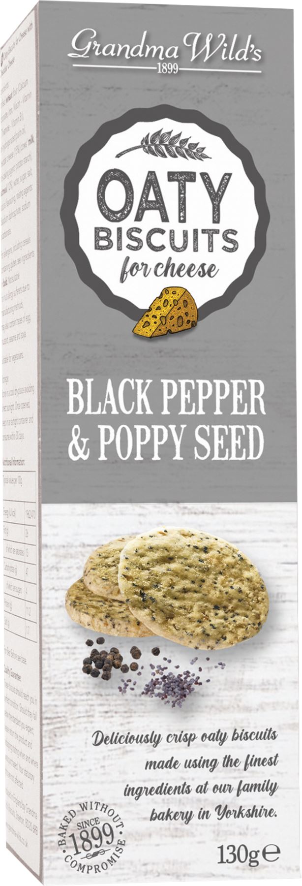 GRANDMA WILD'S Oaty Biscuits for Cheese - Black Pepper & Poppy Seeds 130g - 1 Case