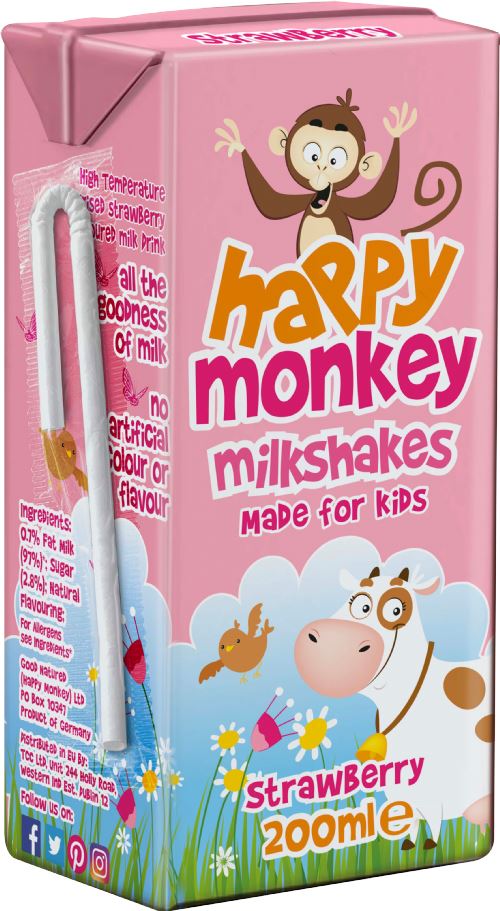 HAPPY MONKEY Milkshakes Made for Kids - Strawberry 200ml