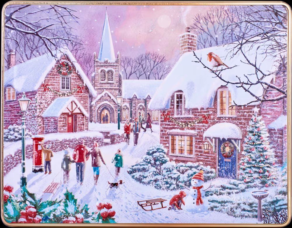 GRANDMA WILD'S Assorted Biscuits in Embossed Winter Village Scene Tin 600g