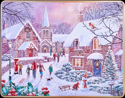 GRANDMA WILD'S Assorted Biscuits in Embossed Winter Village Scene Tin 600g