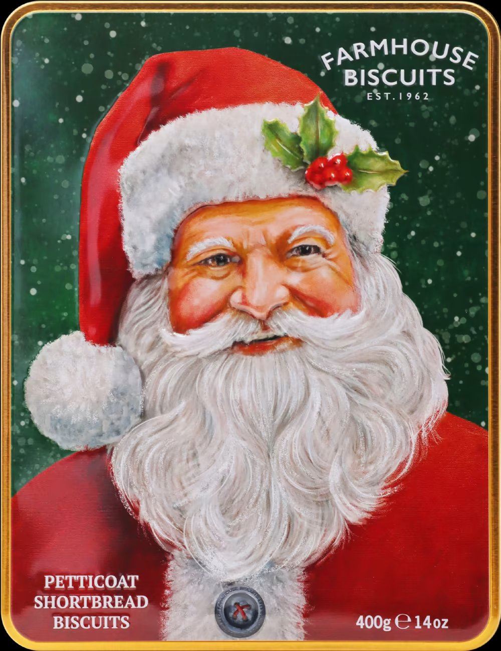 FARMHOUSE BISCUITS Petticoat Shortbread Biscuits in Embossed Santa Tin 400g