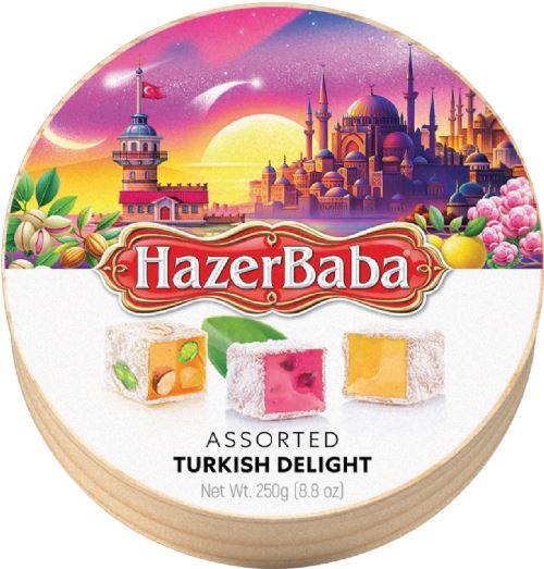 HAZER BABA Assorted Turkish Delight - Wooden Drum 250g